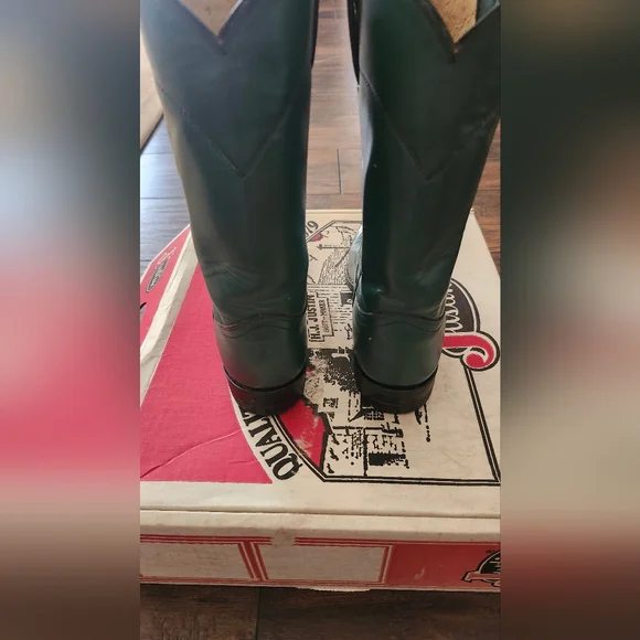 Vintage Forest Green Justin Boots - Picture 4 of 7
